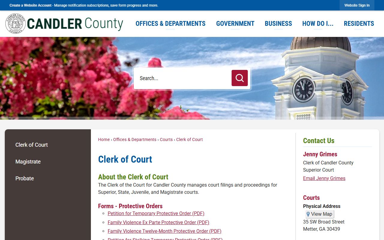 Candler County Clerk of Superior Court records page