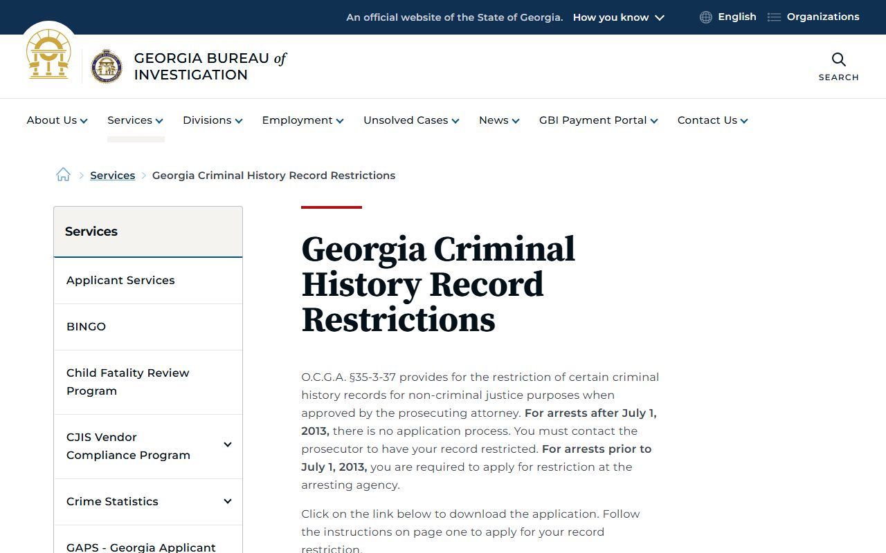 Candler County criminal court records GBI record restriction page