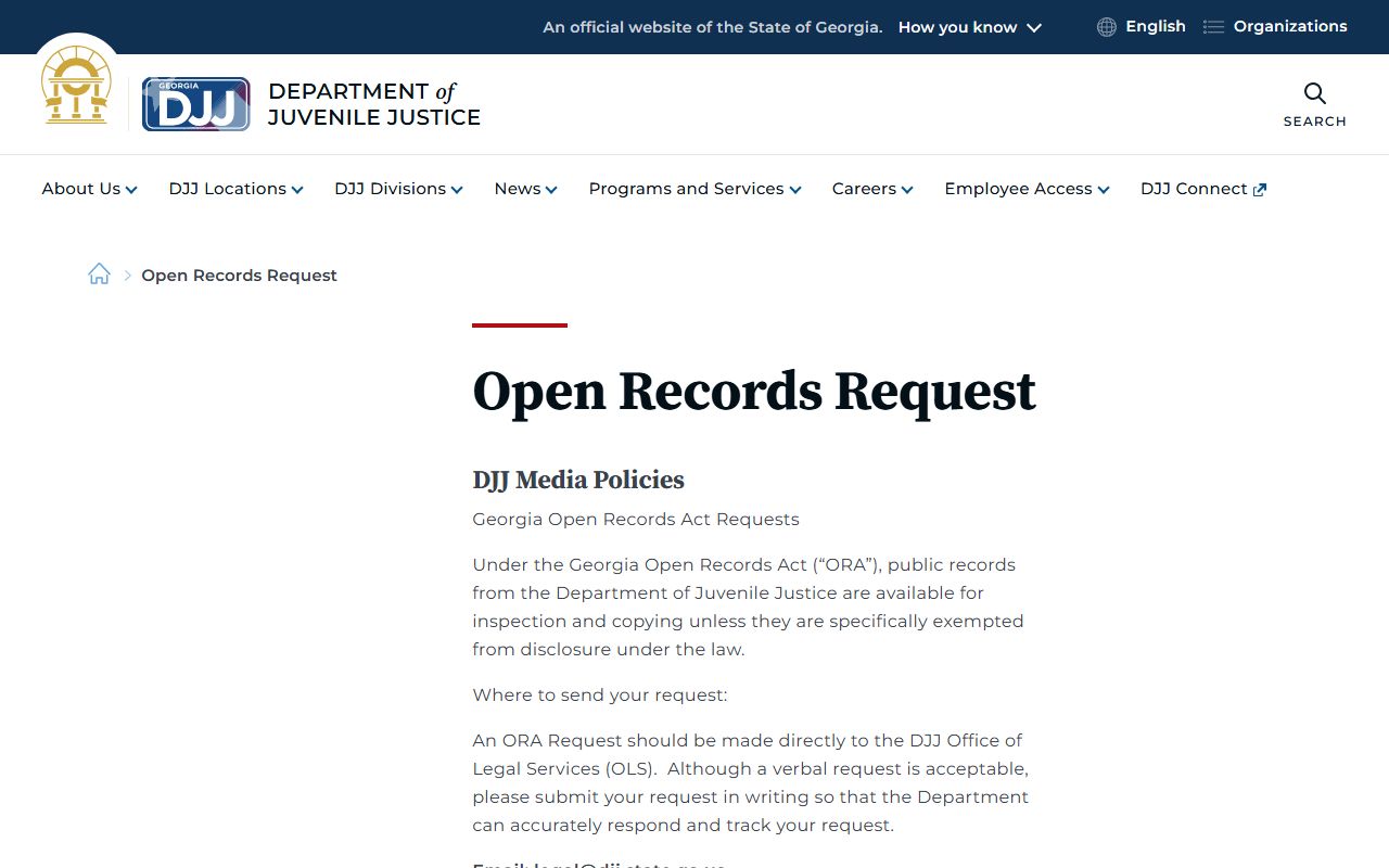 Candler County criminal court records DJJ open records request