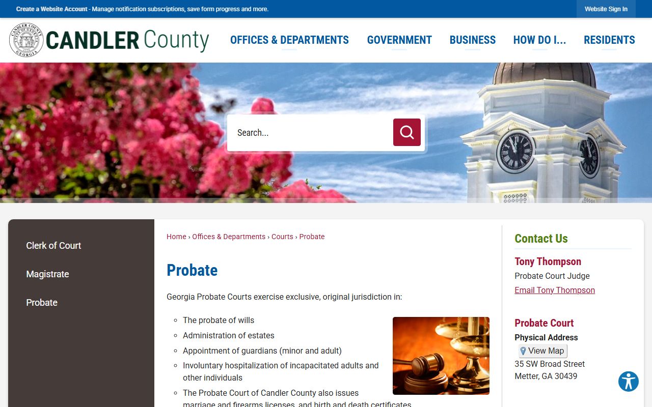 Candler County probate records on the Candler Probate Court page