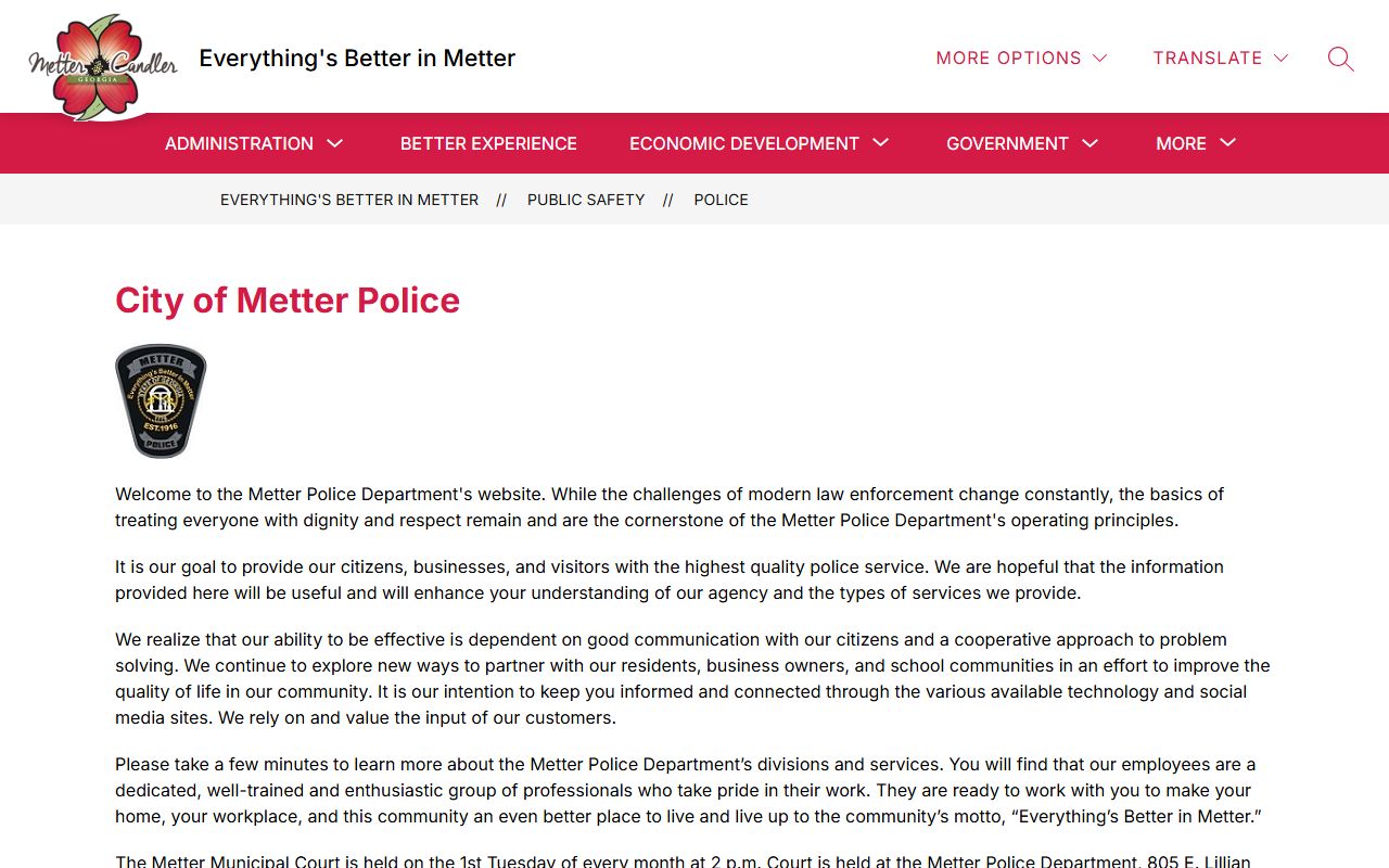 Candler County traffic court records Metter Police and Municipal Court page