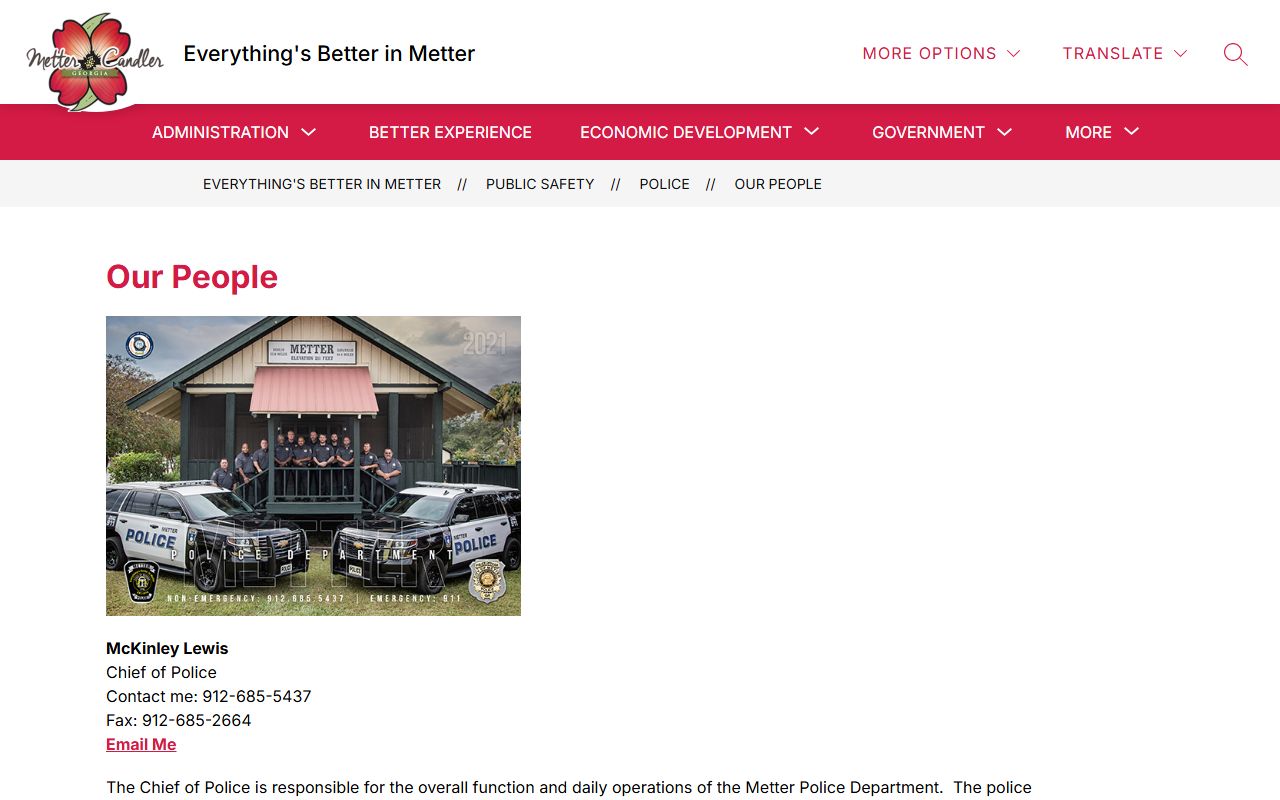 Candler County traffic court records City of Metter personnel page