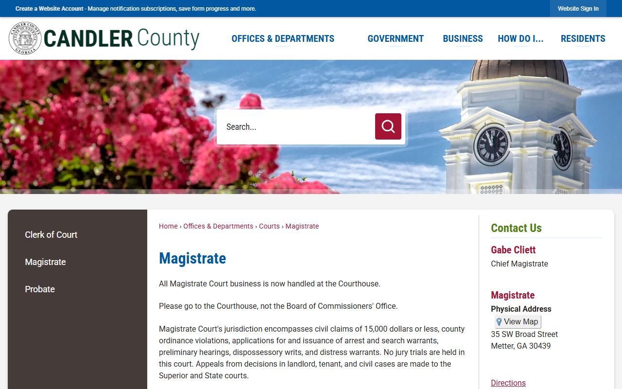 Candler County warrant records Magistrate Court page